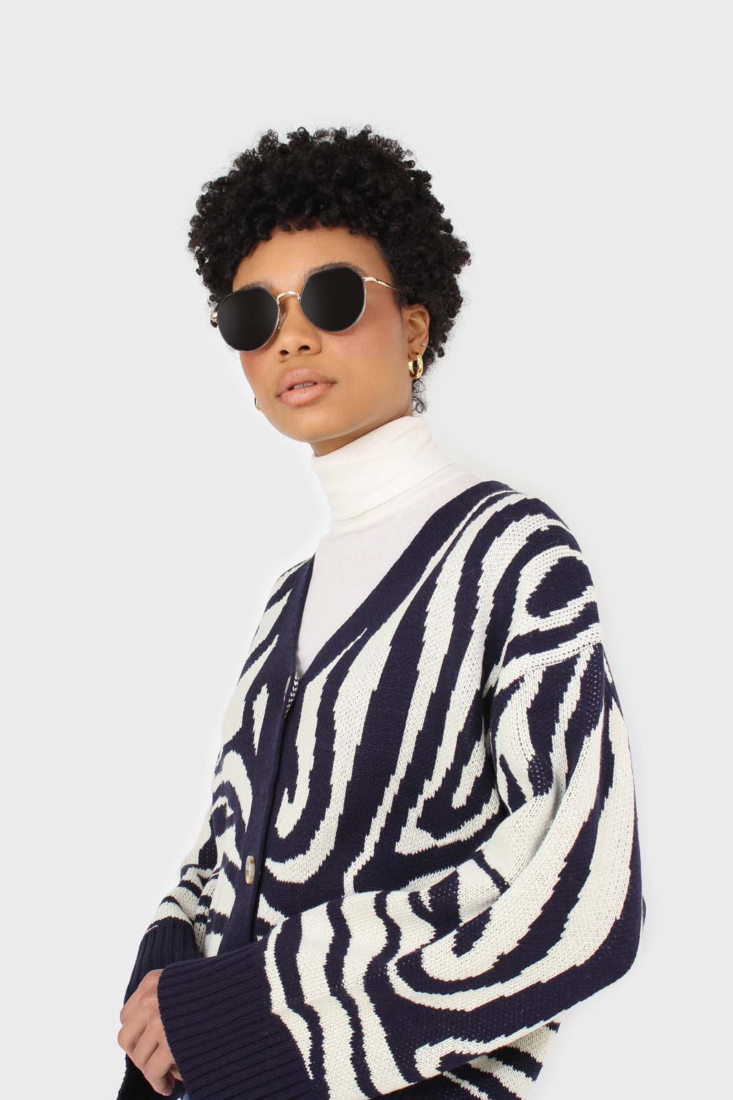 Navy blue and ivory intarsia zebra cardigan_7