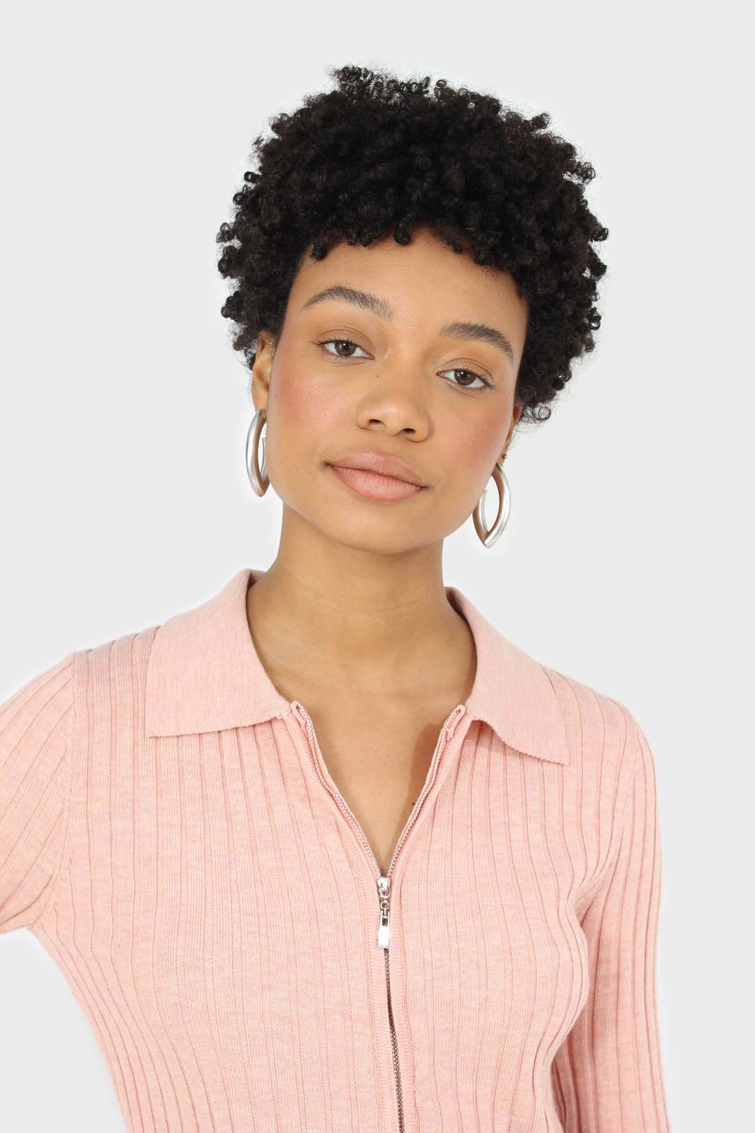 Pink zip up fitted knit top_8