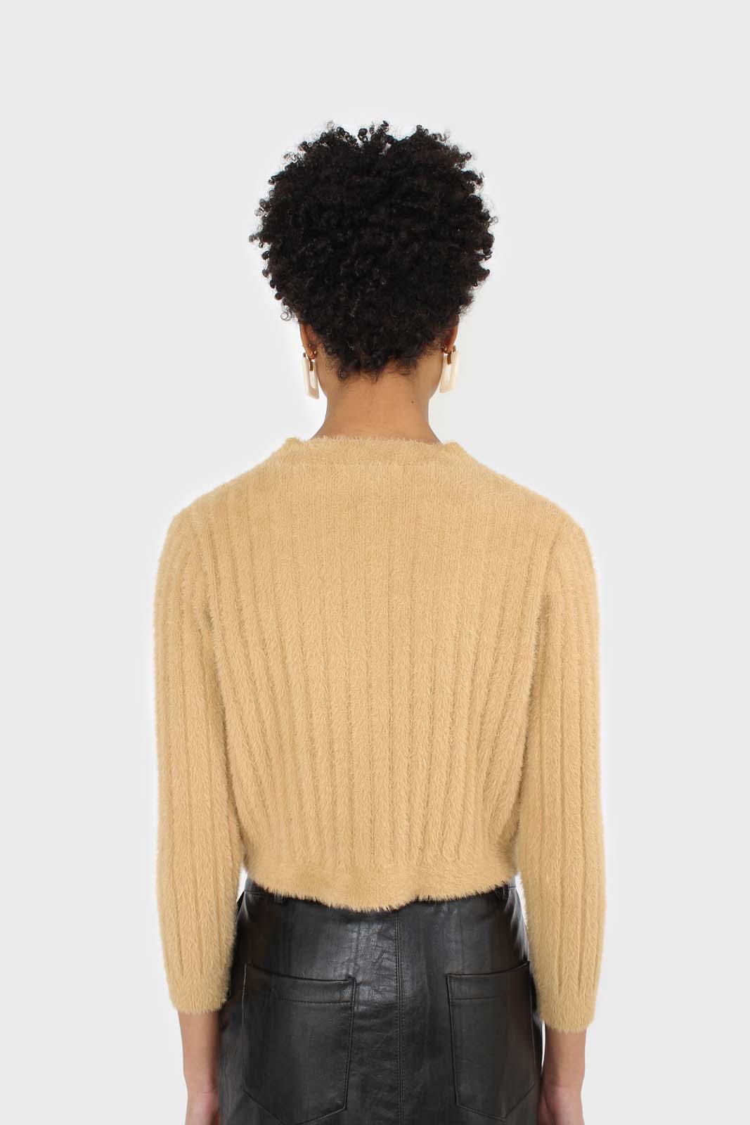 Dark beige fuzzy cropped cardigan_2