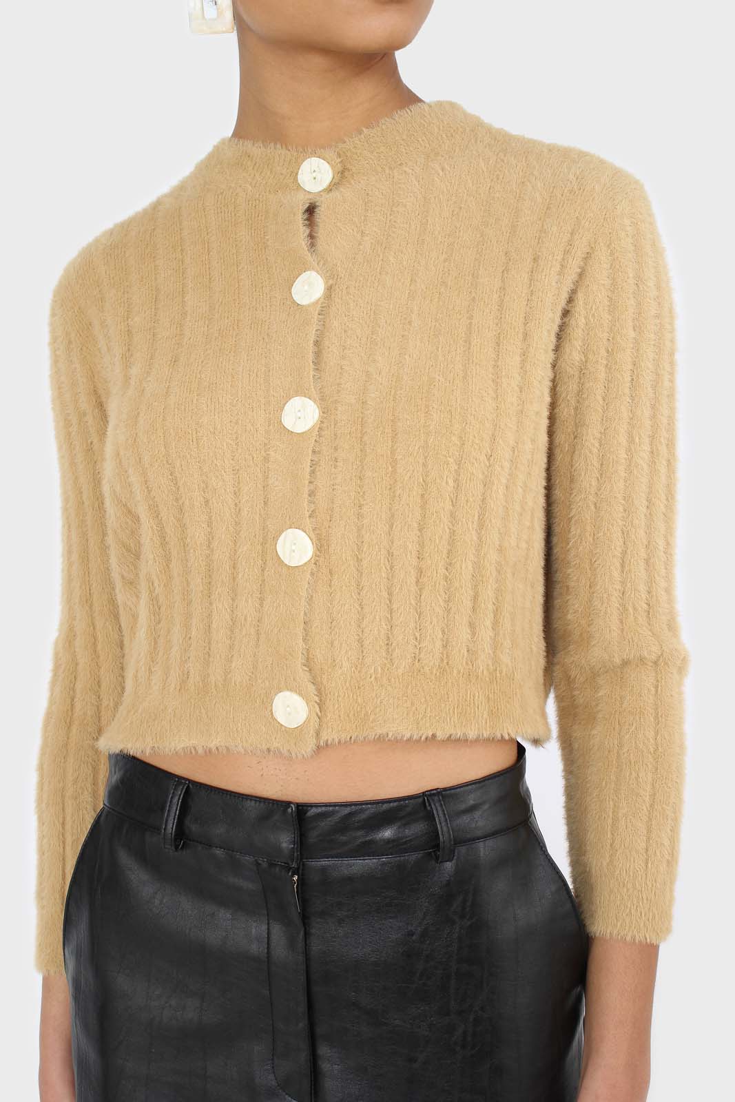 Dark beige fuzzy cropped cardigan_7