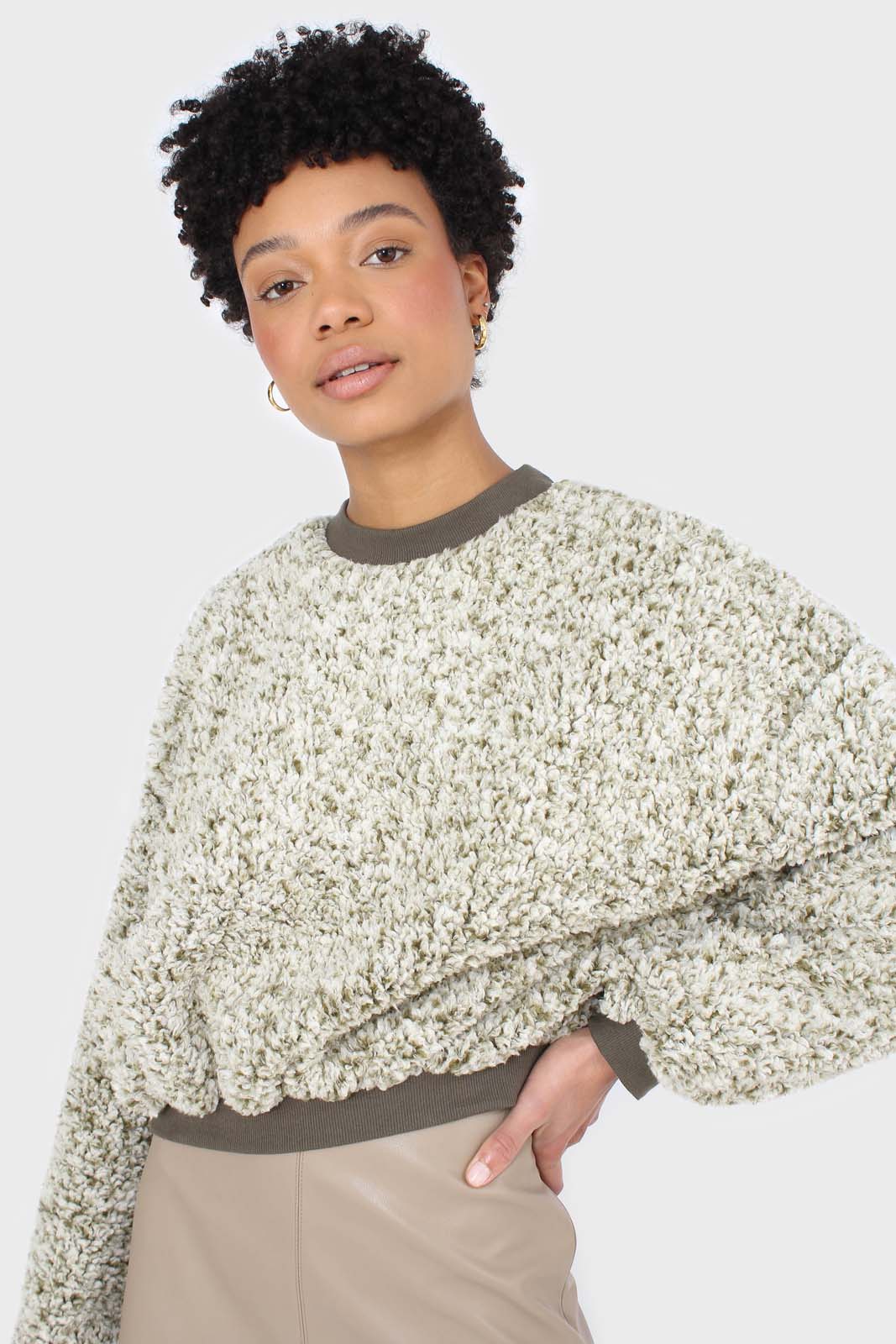 Khaki teddy cropped sweatshirt_1