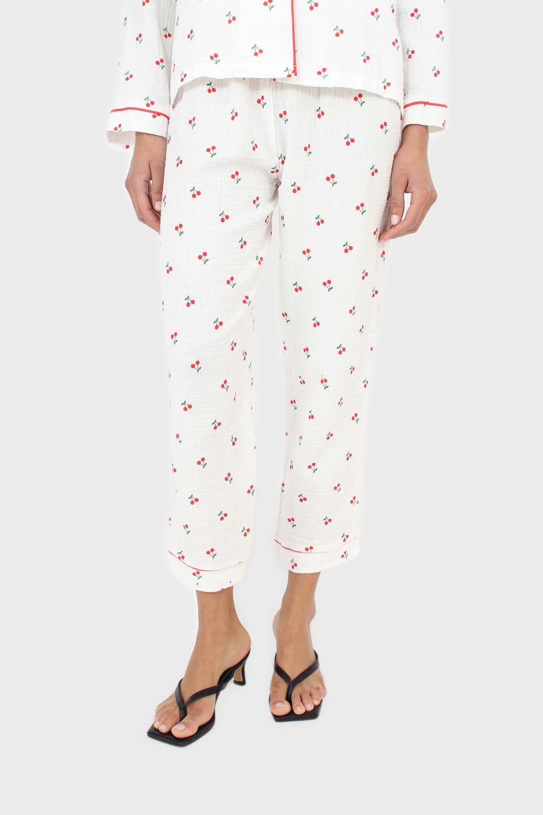 Ivory and red cherry pajama top and trousers set_9