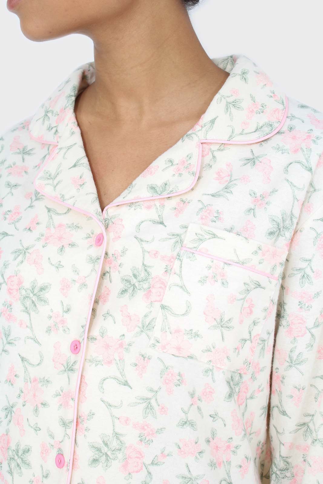 Ivory and pink floral pajama top and trousers set_8