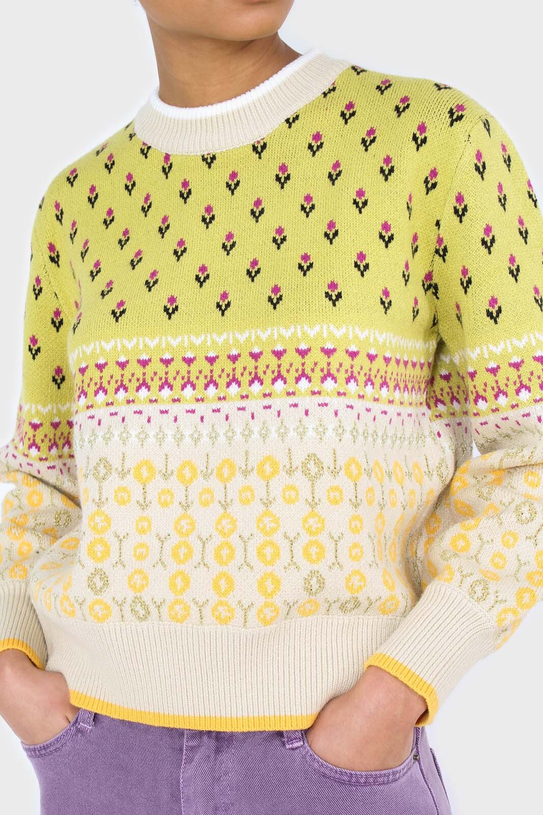 Yellow floral contrast colourblock jumper_9