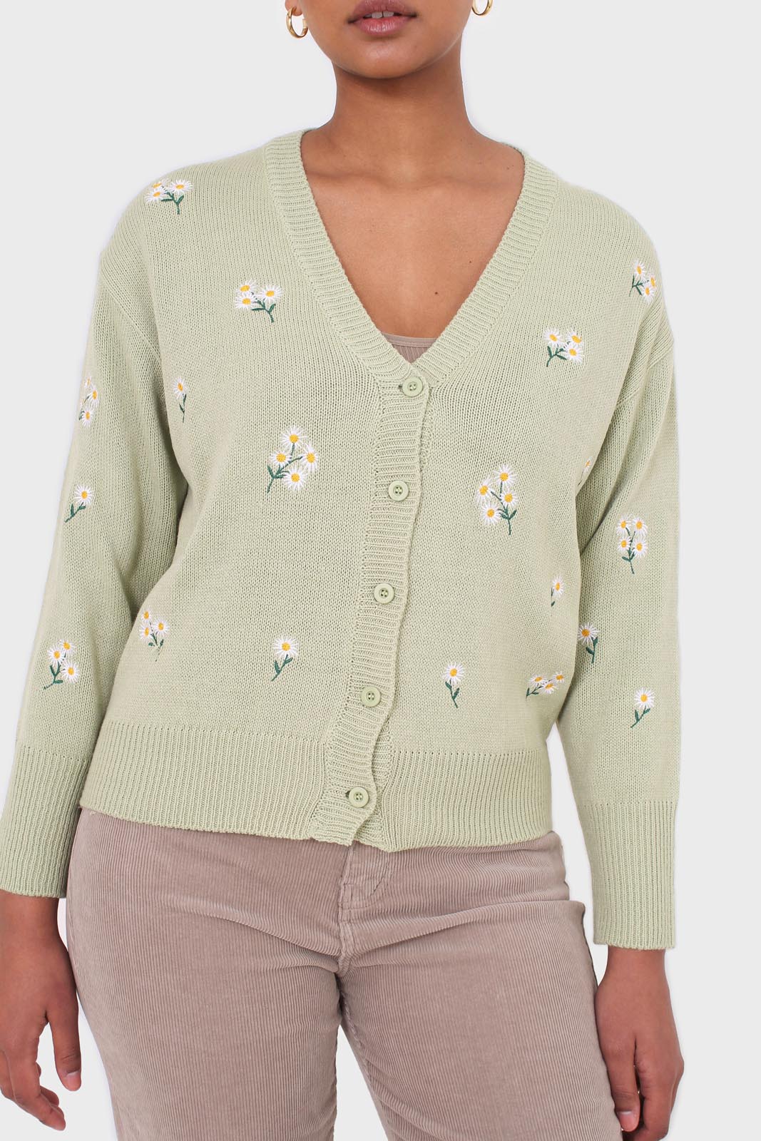 Green embroidered daisies cardigan_4
