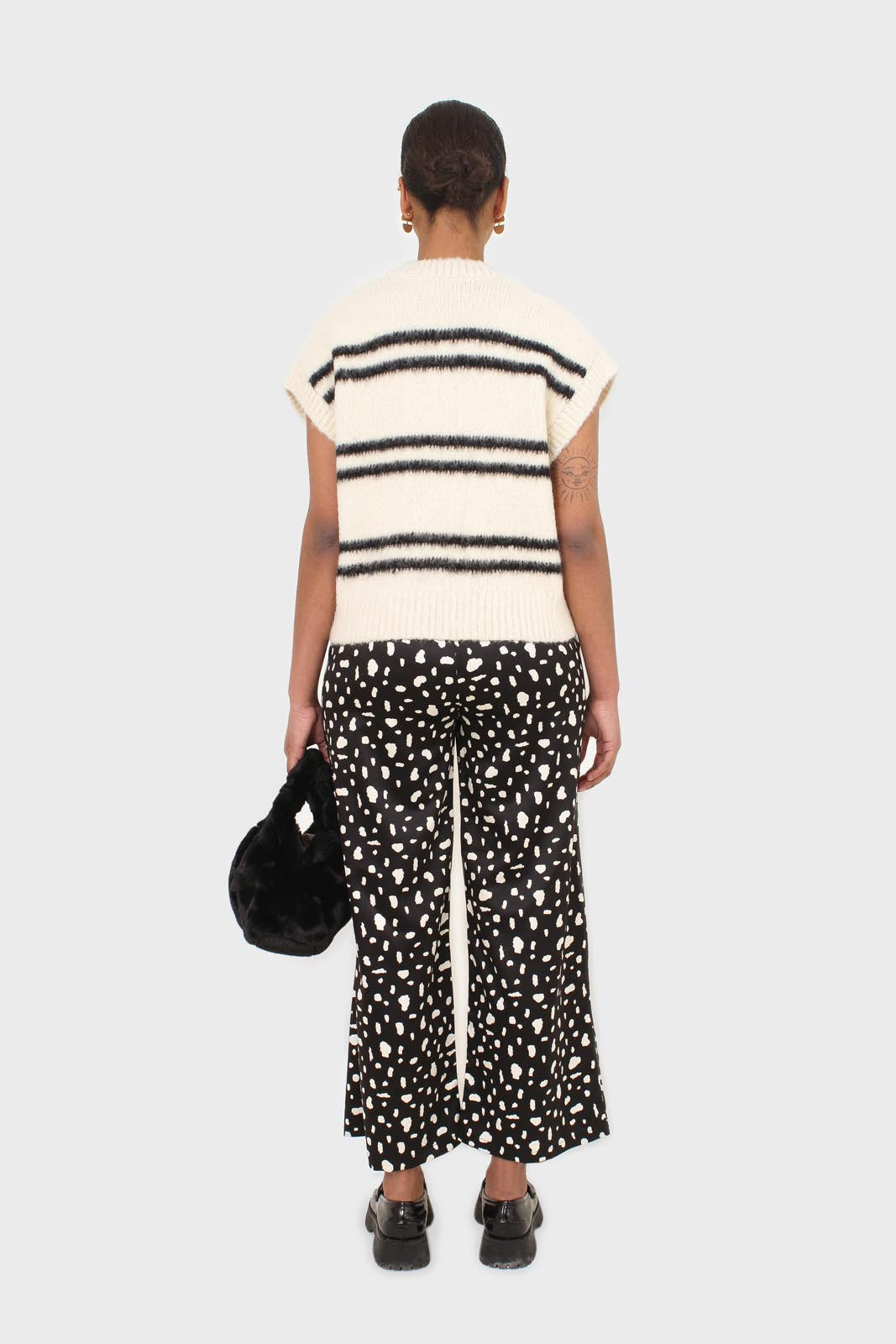 Ivory and black striped wool blend sweater vest_9