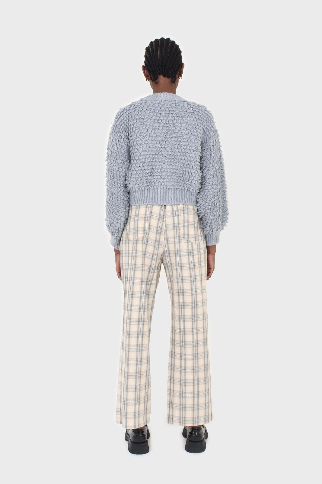 Beige and khaki plaid loose fit trousers_7