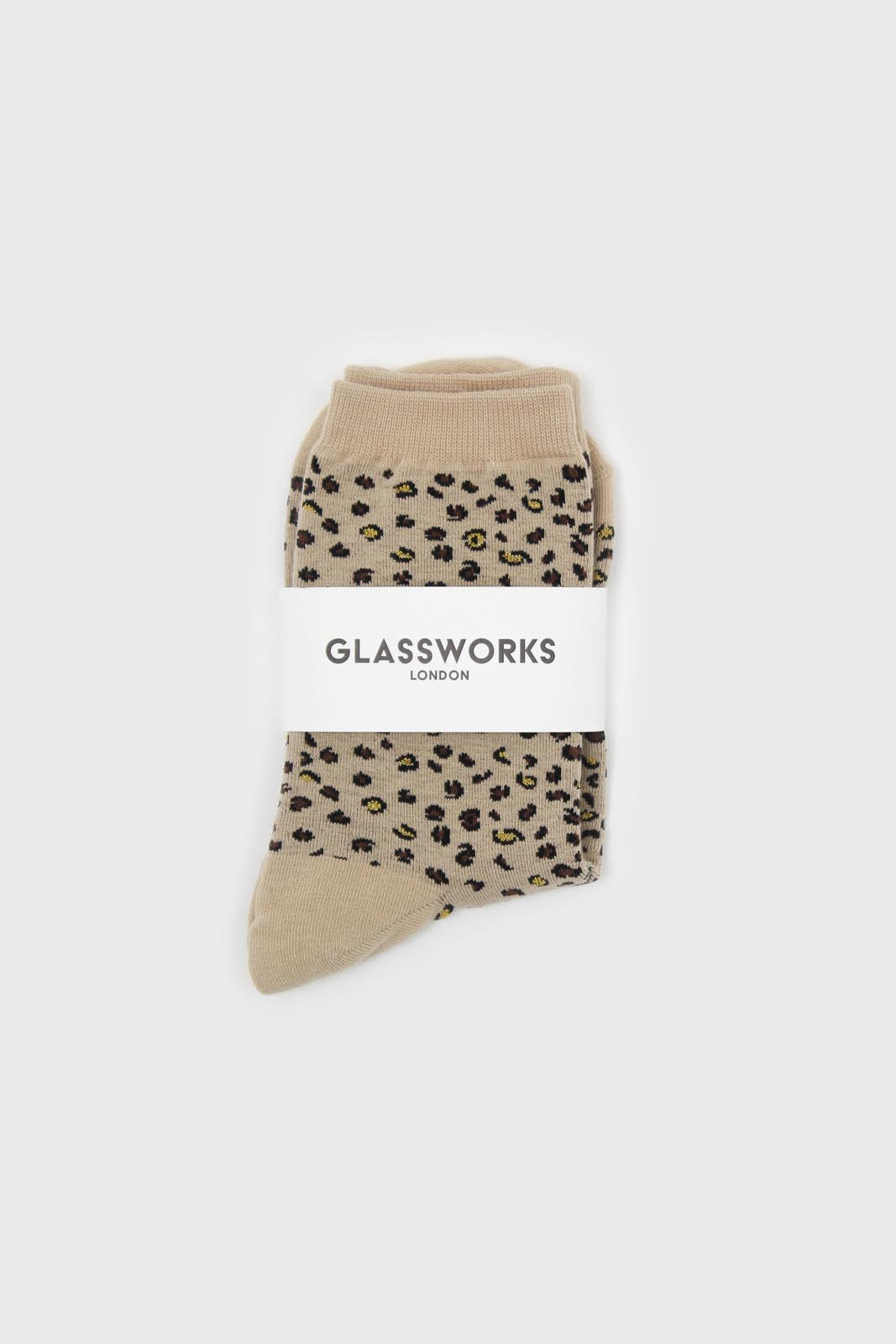 Beige and black metallic leopard print socks_3