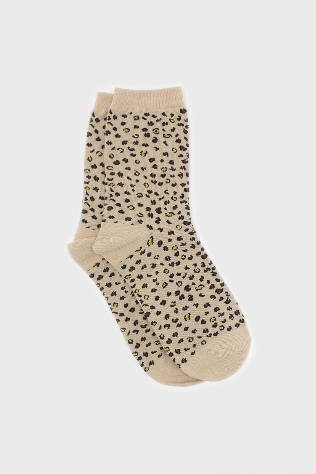 Beige and black metallic leopard print socks_1