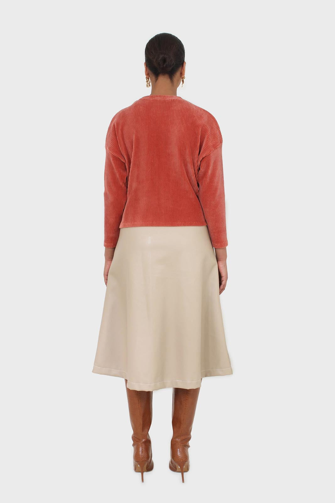 Orange ribbed velvet long sleeved top_3