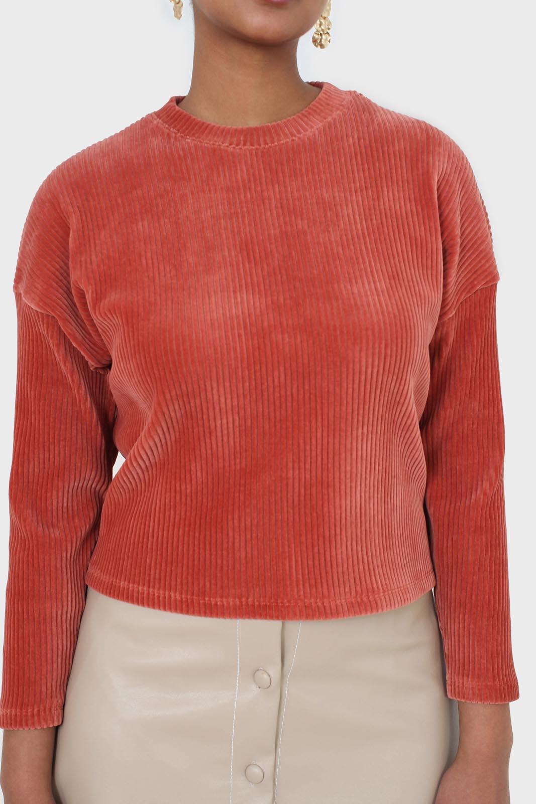 Orange ribbed velvet long sleeved top_7