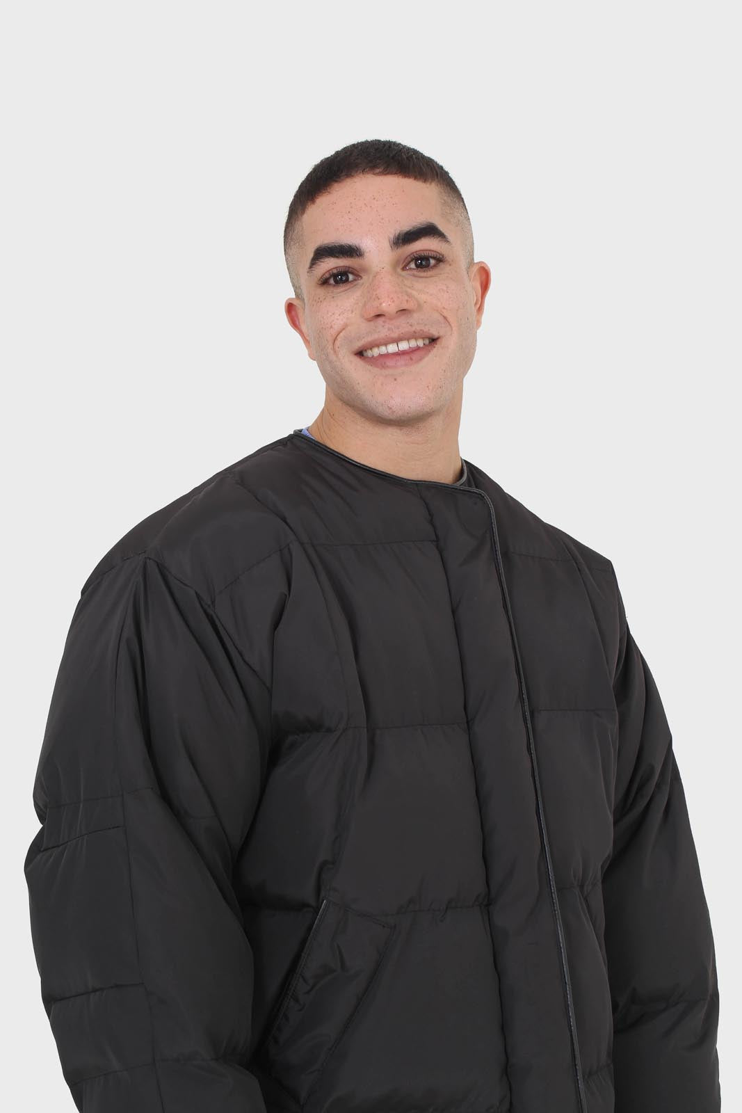 Black vegan leather trim puffer jacket_5