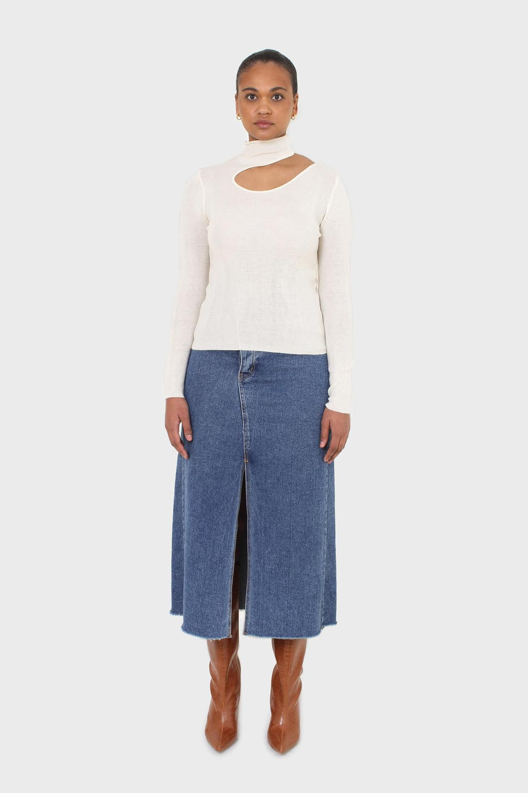 Ivory large cut out fitted knit turtleneck_2