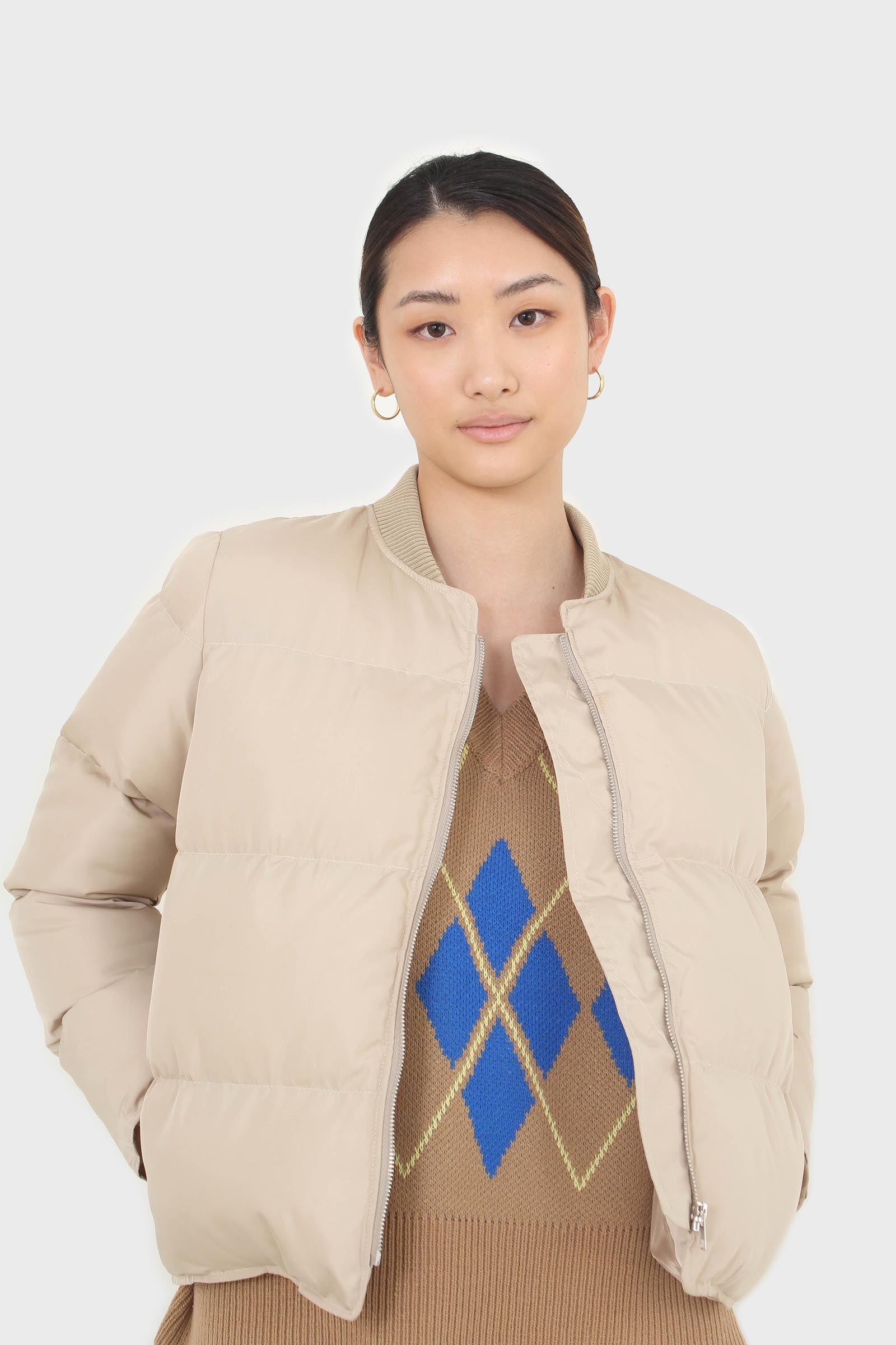 Beige round neck puffer jacket_2