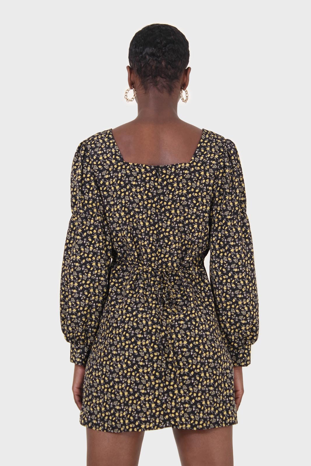 Black floral square neck dress_2