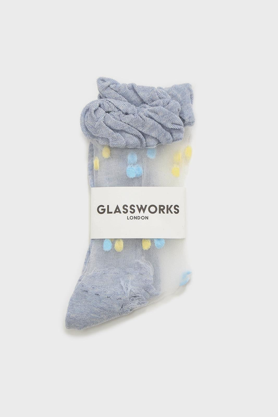 Baby blue and yellow sheer polka dot socks_3