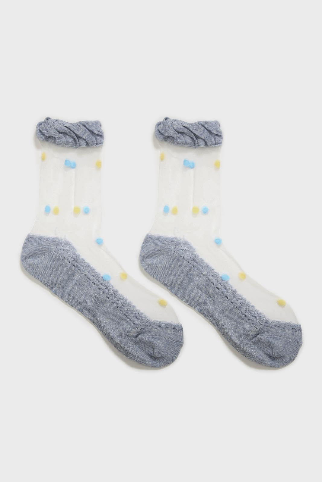 Baby blue and yellow sheer polka dot socks_2