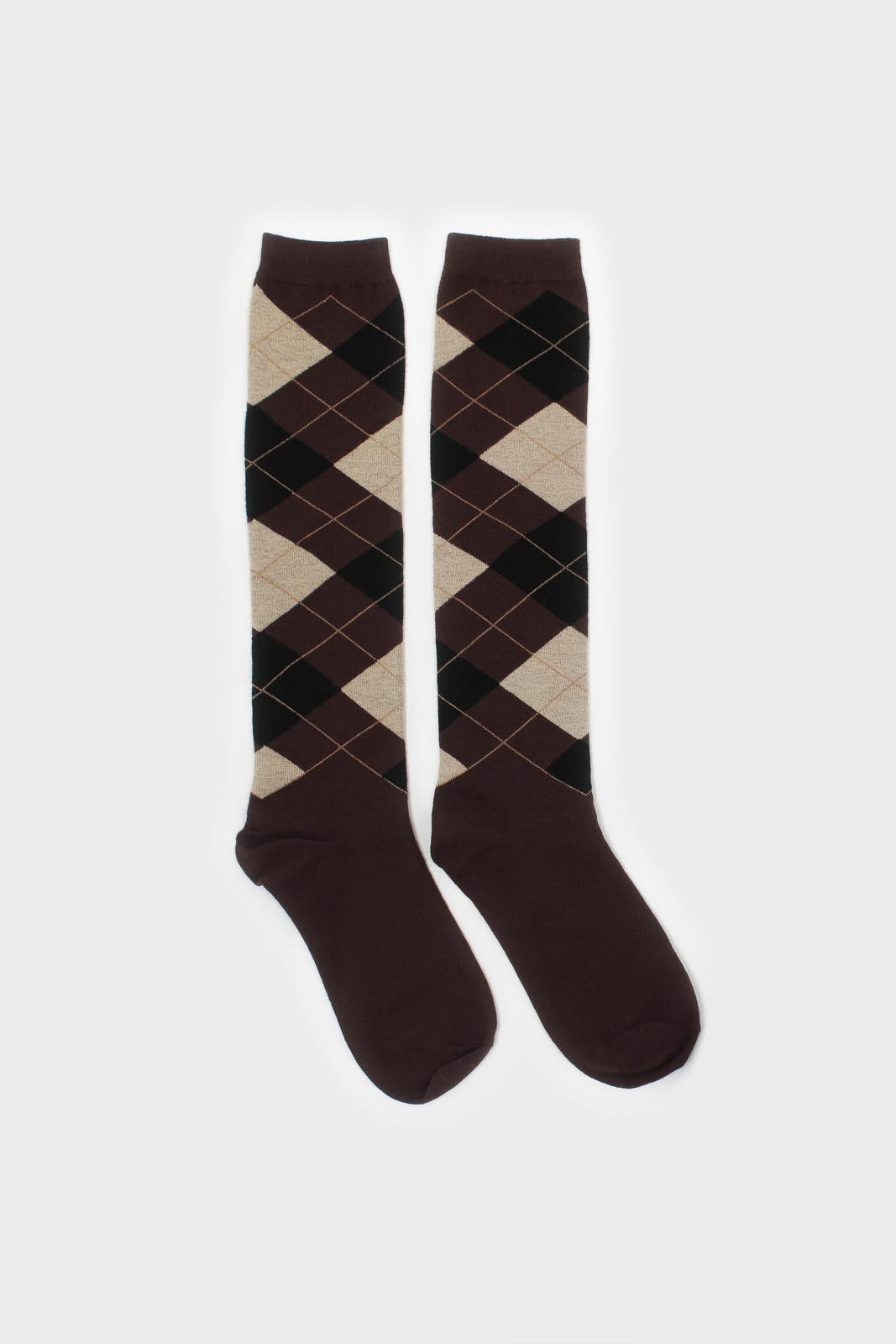 Brown argyle knee high socks_4