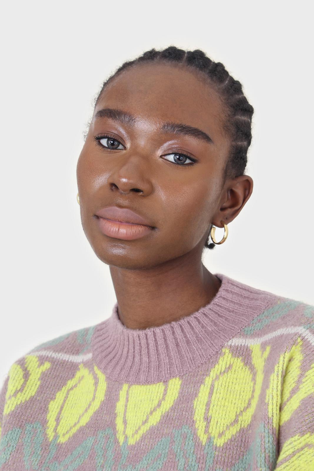 Lilac and yellow intarsia tulip crew neck jumper_8