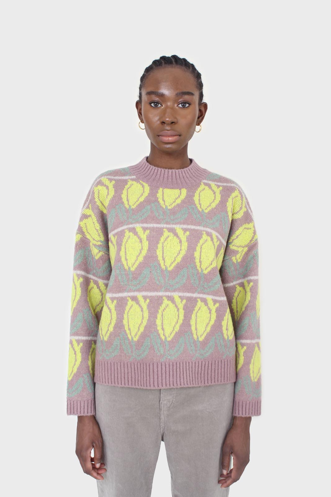 Lilac and yellow intarsia tulip crew neck jumper_6