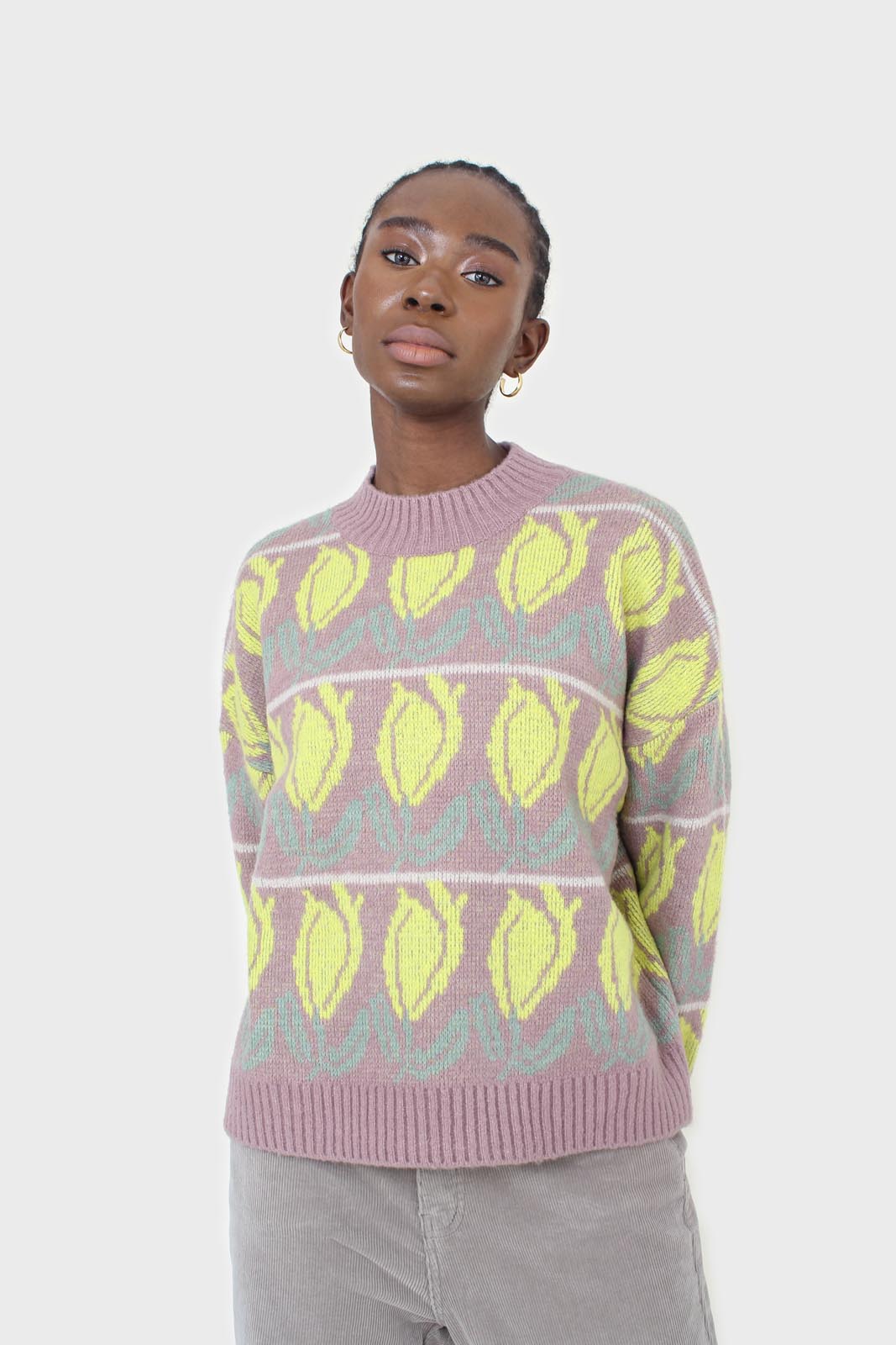 Lilac and yellow intarsia tulip crew neck jumper_7