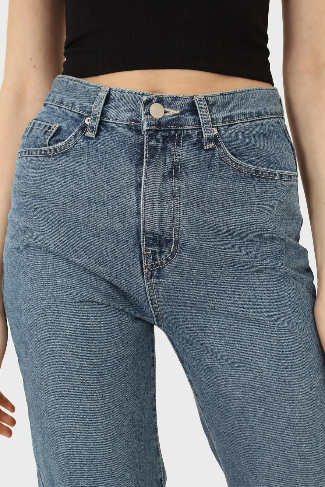 Mid blue high waisted cuffed jeans - 608_10