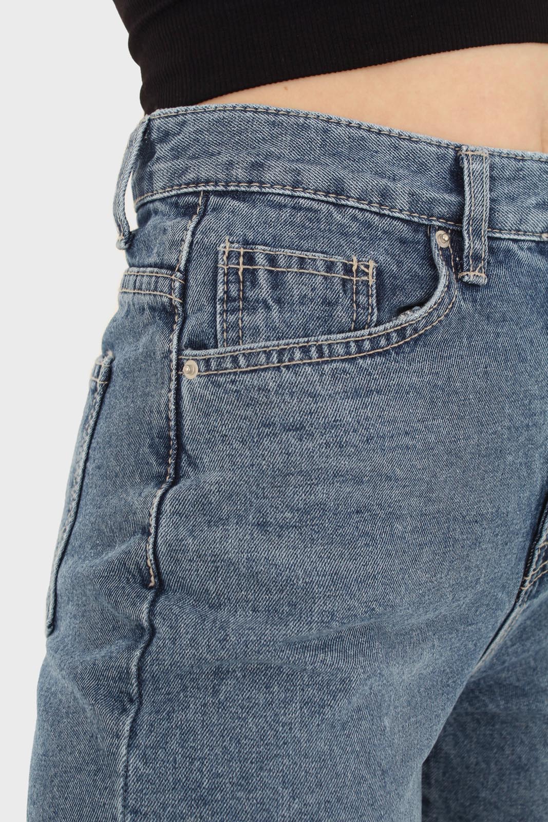 Mid blue high waisted cuffed jeans - 608_8