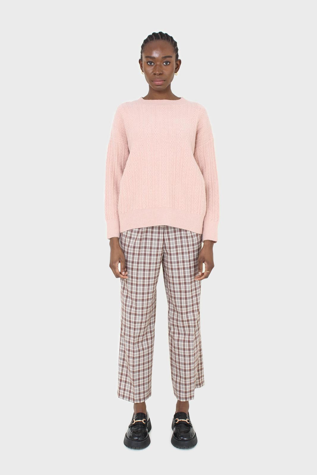 Brown plaid wide leg trousers_2