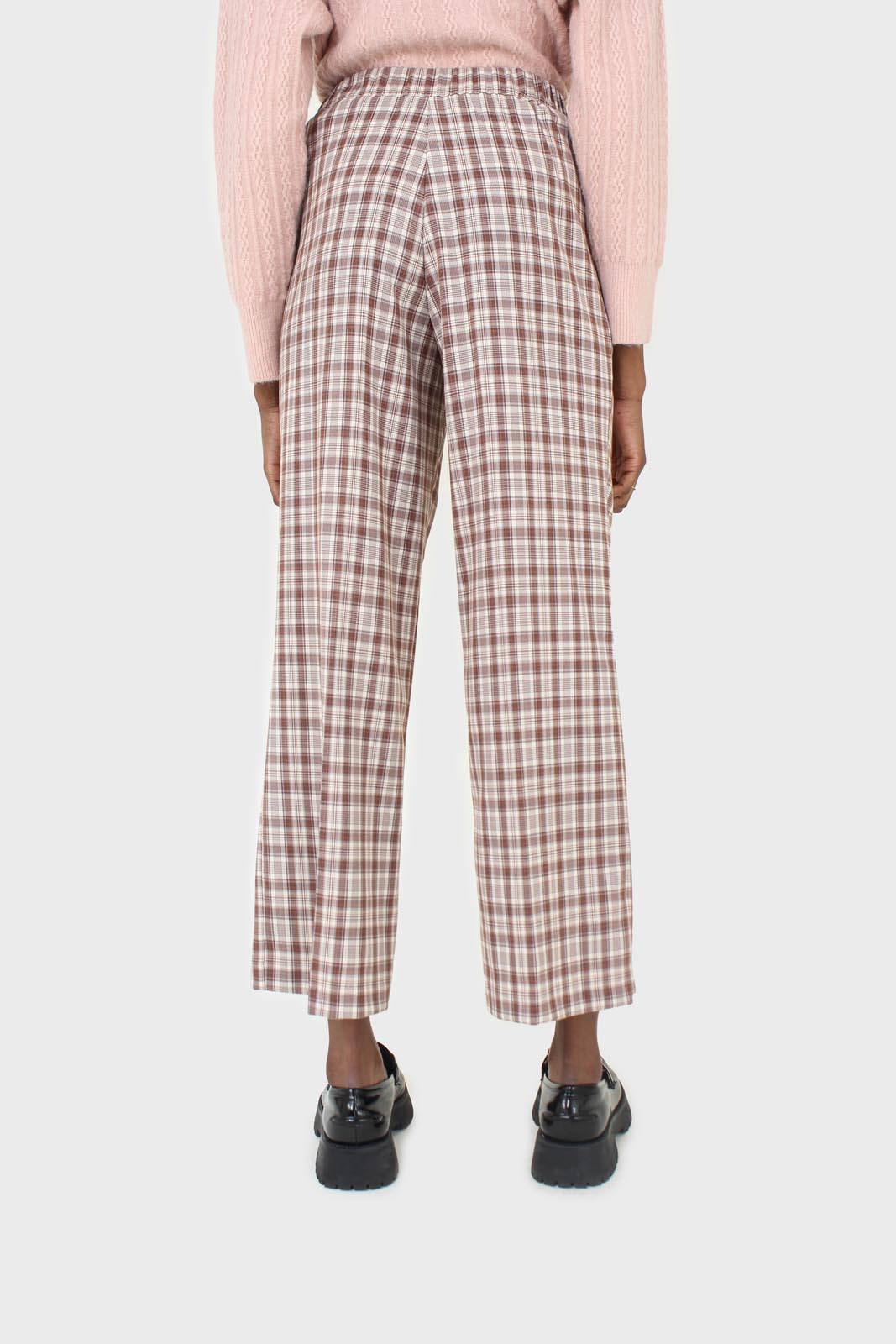 Brown plaid wide leg trousers_3