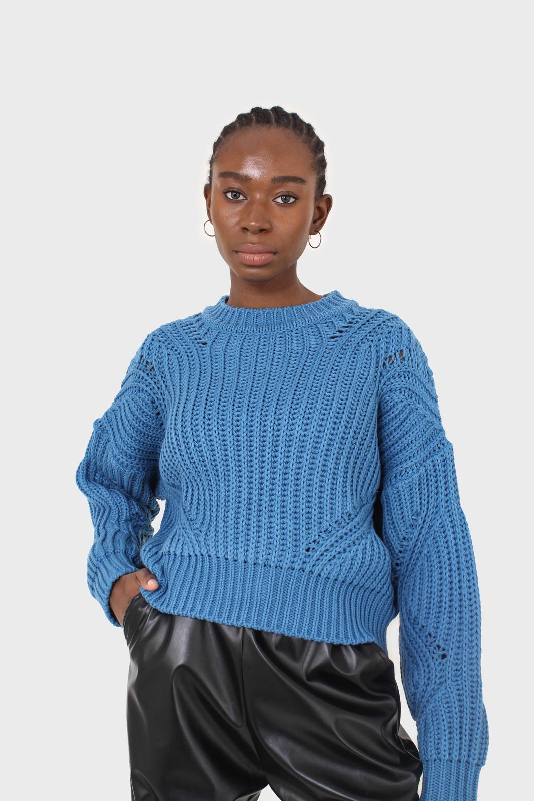 Bright blue diagonal weave loose fit jumper_1