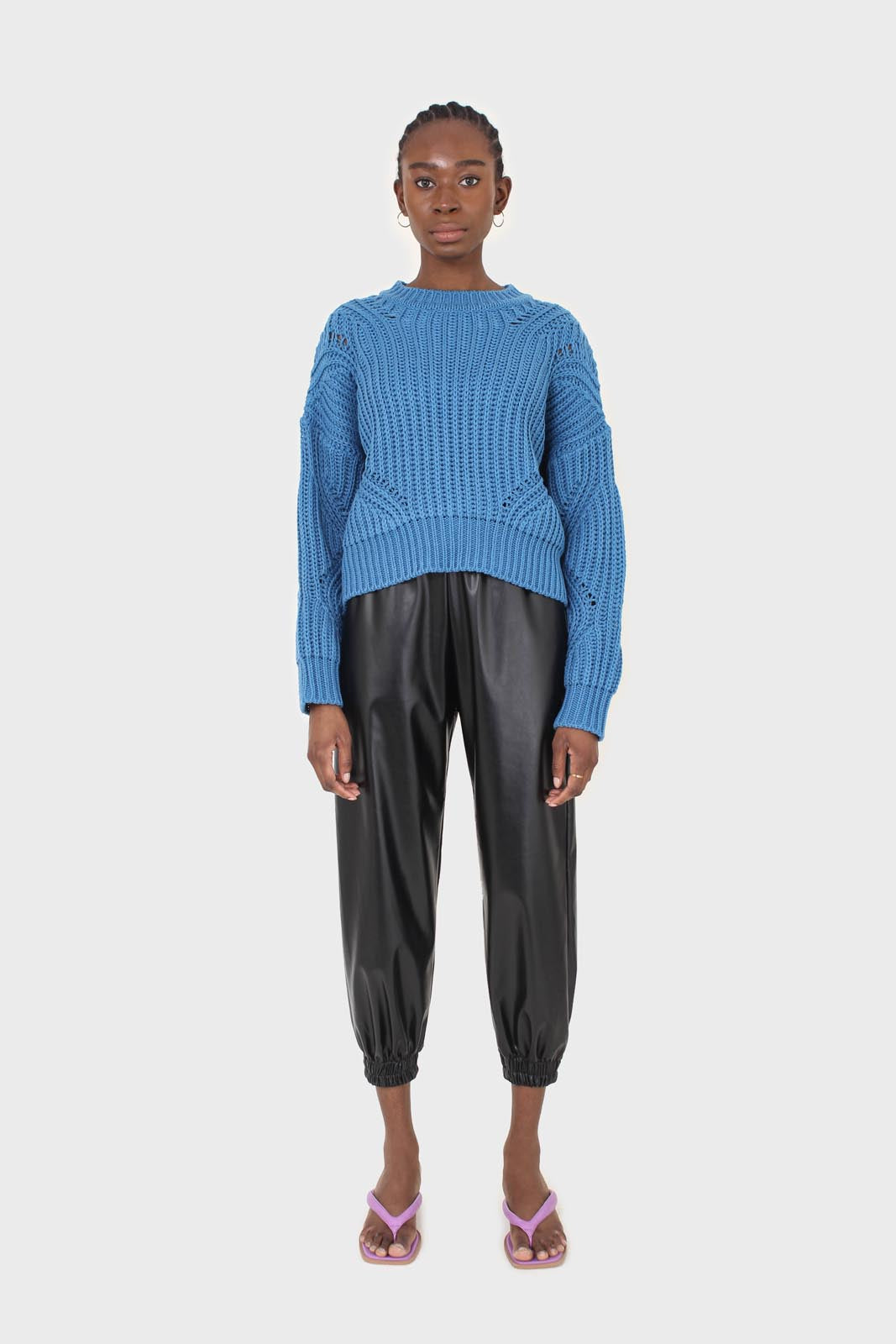 Bright blue diagonal weave loose fit jumper_3