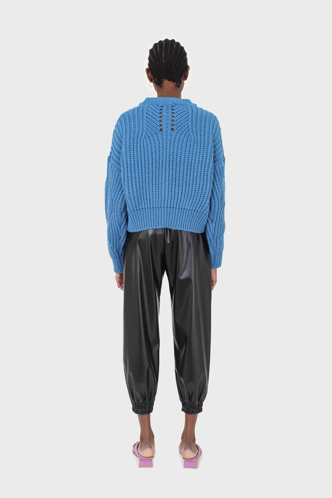 Bright blue diagonal weave loose fit jumper_4