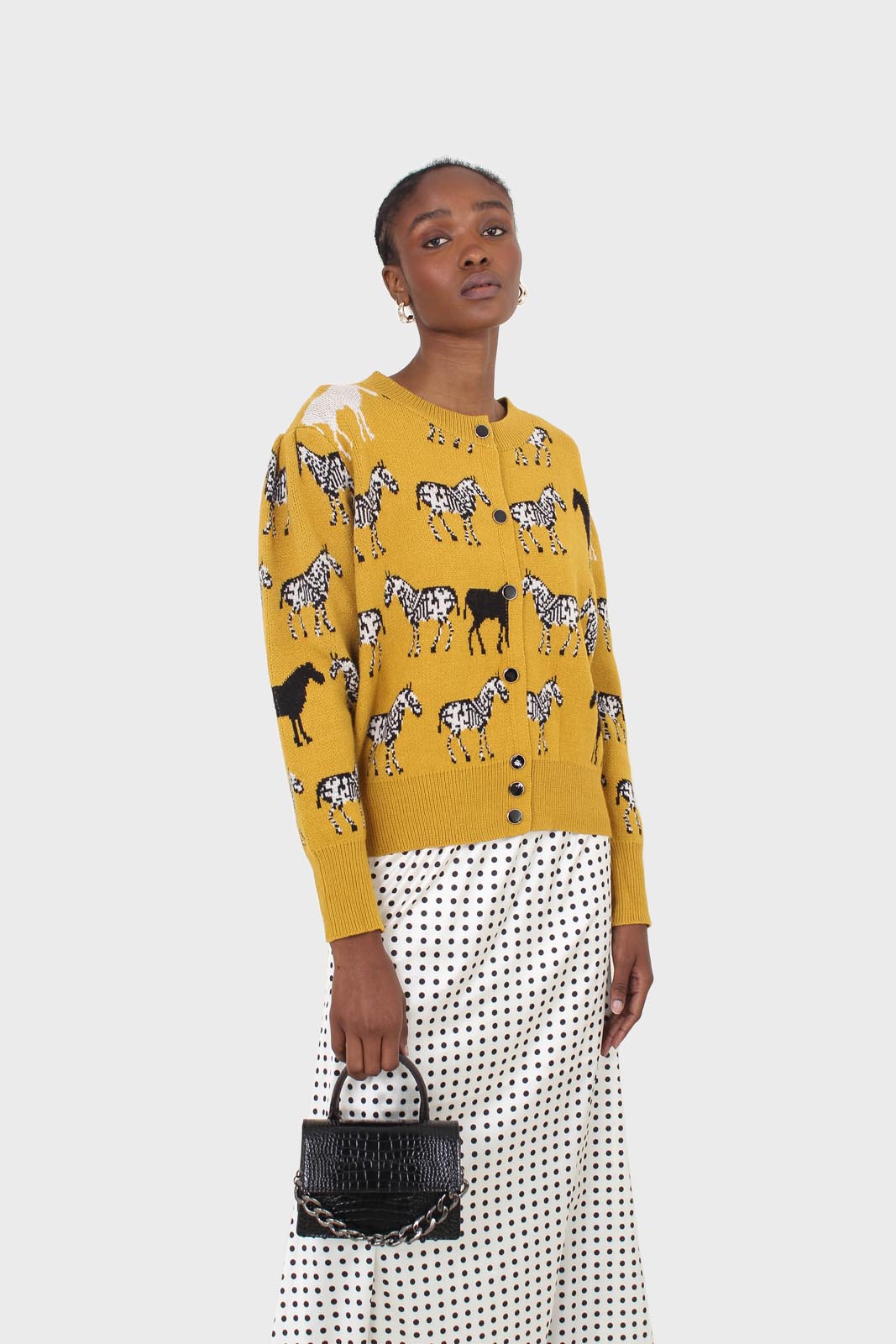 Ivory and black polka dot elasticated waistband maxi skirt_6