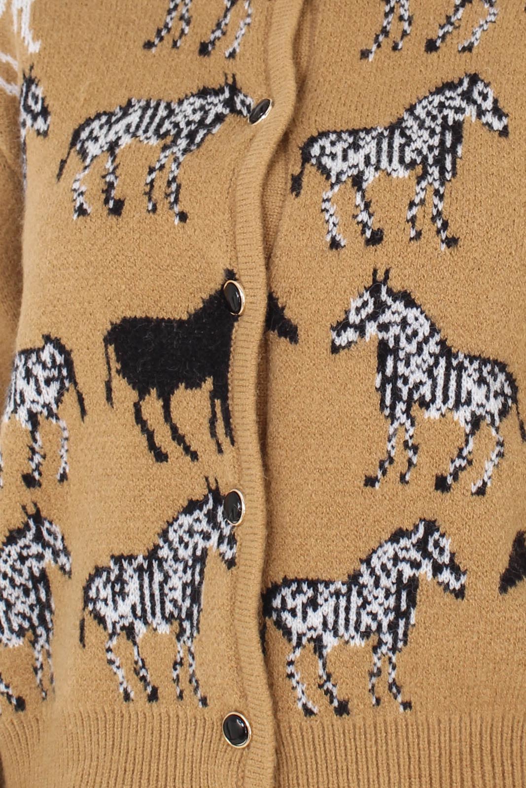 Beige zebra metal button puff sleeved cardigan_6