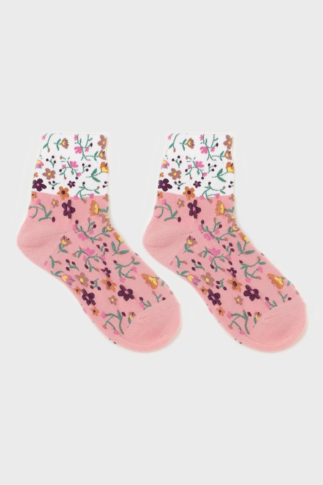 Pink floral colourblock socks_3