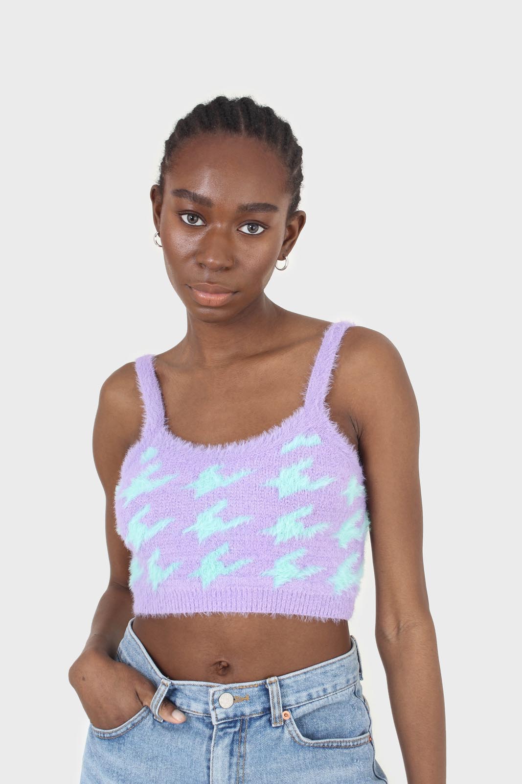 Violet and mint houndstooth fuzzy bralette_1
