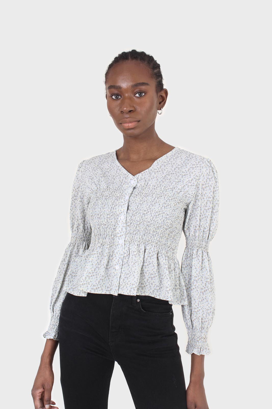 Pale blue tiny floral smocked blouse_6