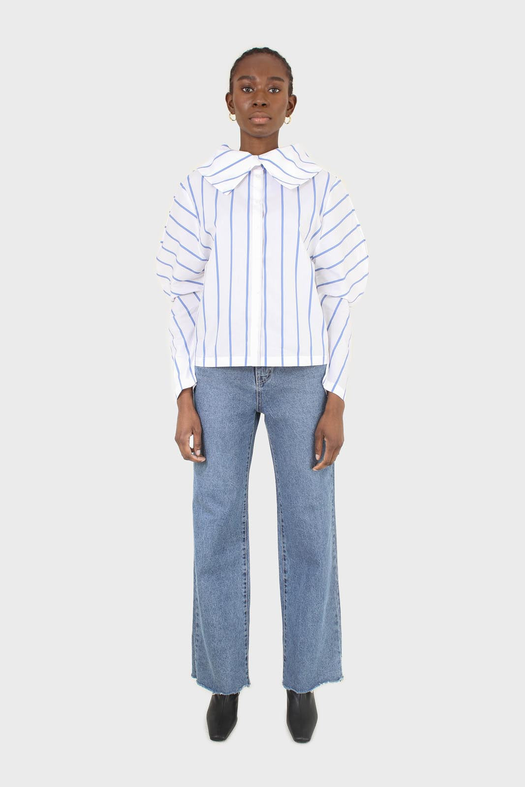 White and blue striped large sleeve blouse_3