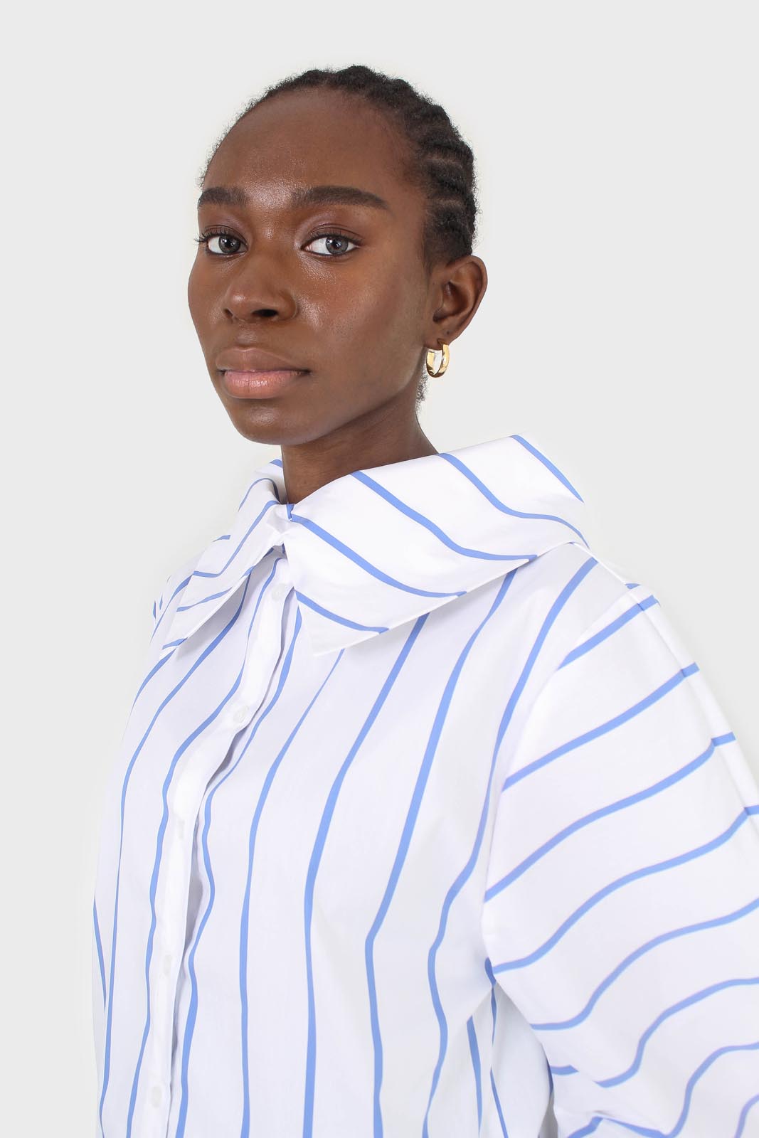 White and blue striped large sleeve blouse_2