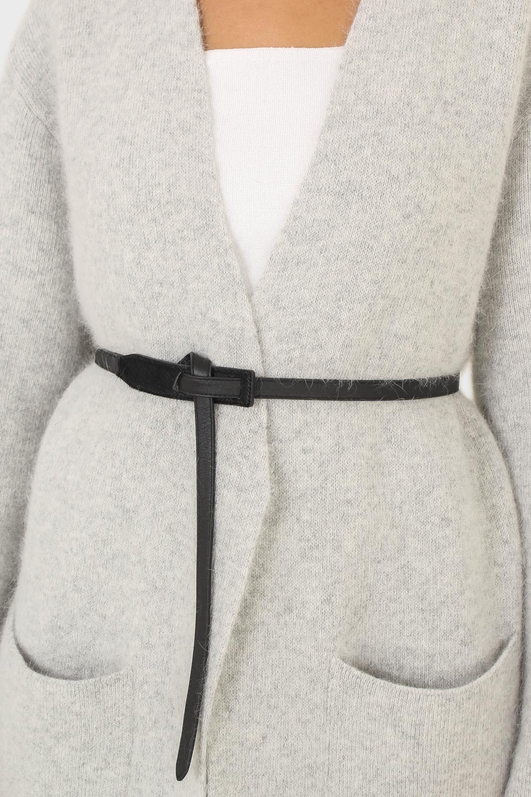 Black genuine leather thin knot waist belt_2