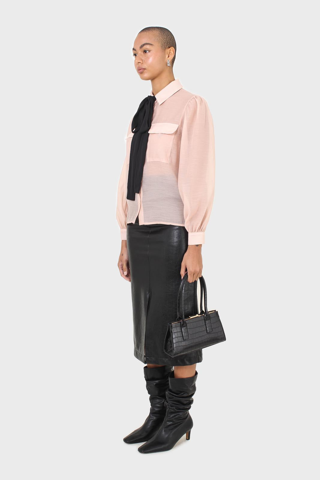 Pink and black pussy bow semi sheer blouse_10