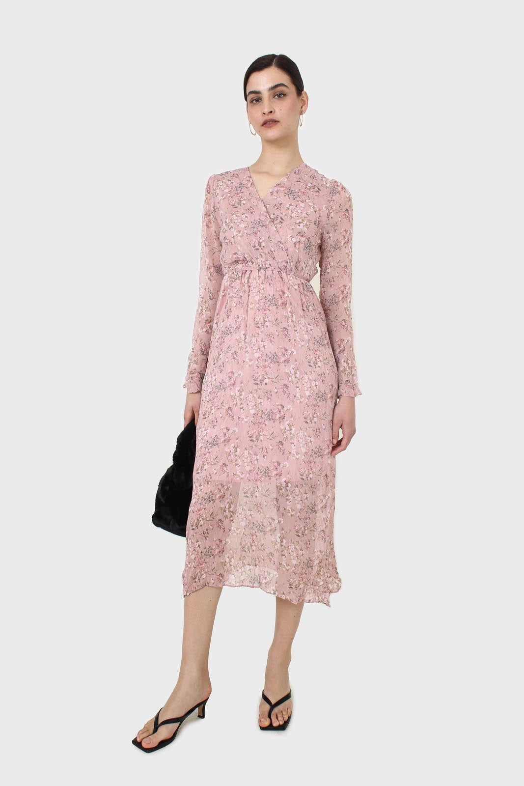 Dusty pink creased effect midi dress_1