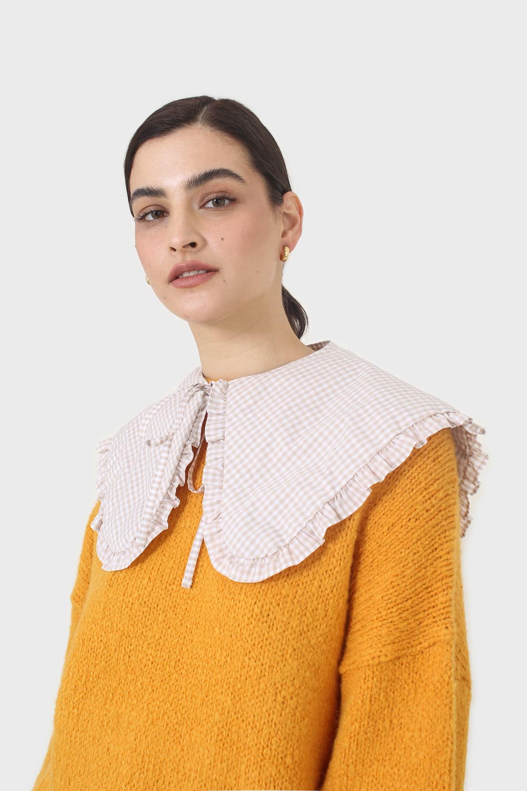 Beige and white gingham detachable collar_3
