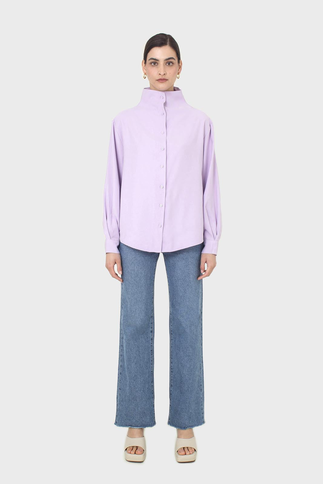 Lilac mock neck collar shirt_2