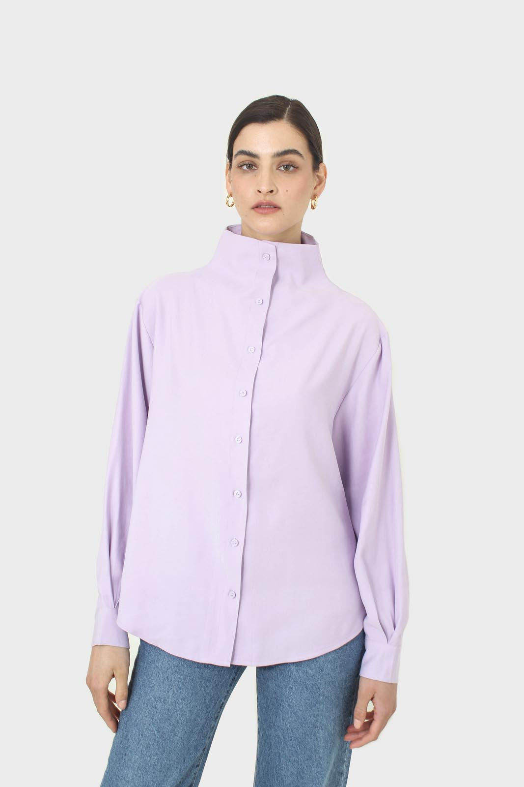 Lilac mock neck collar shirt_1