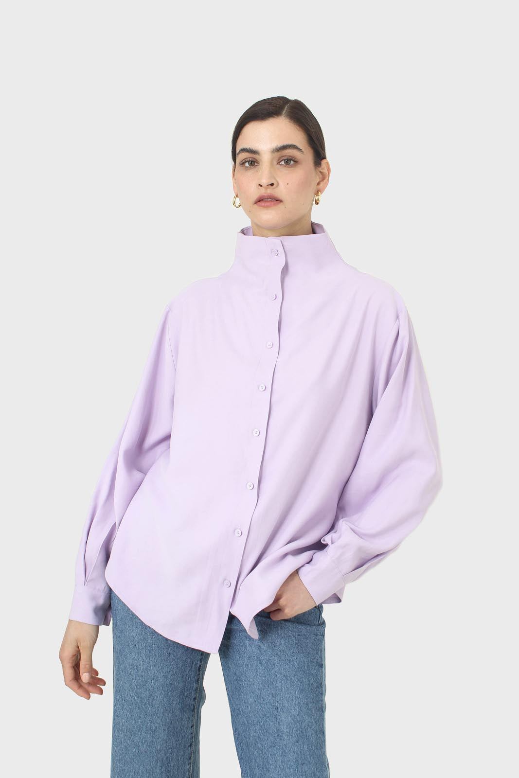 Lilac mock neck collar shirt_5