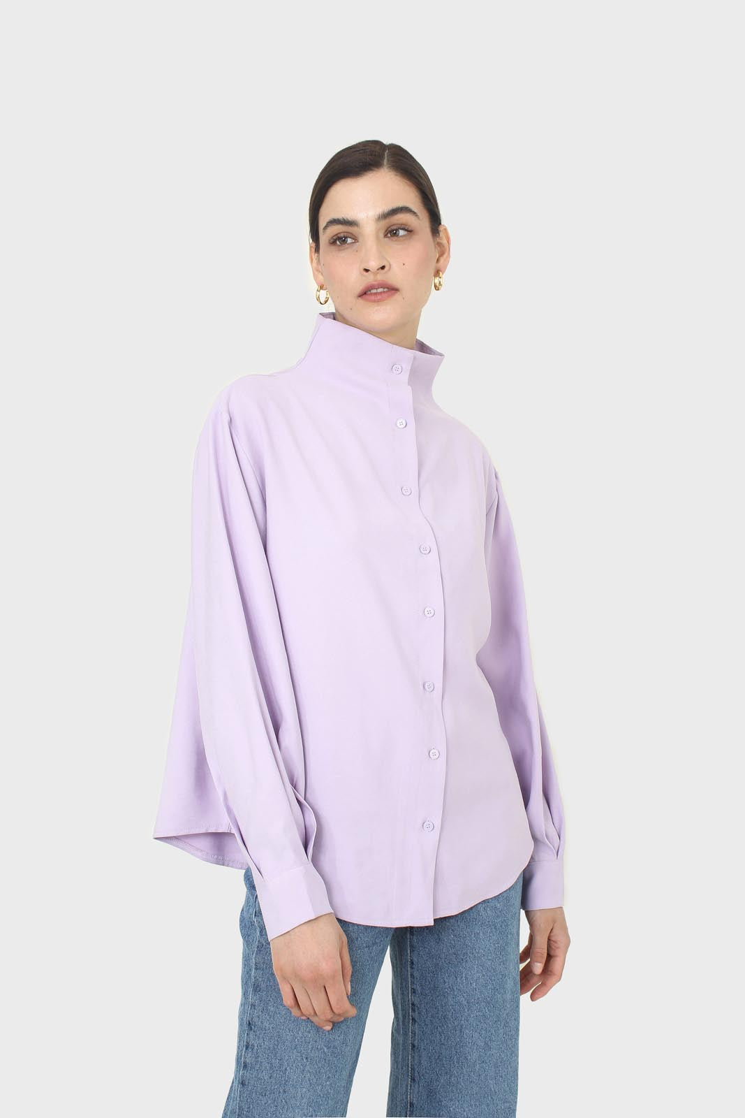 Lilac mock neck collar shirt_7