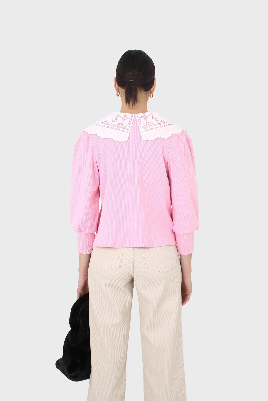 Pink and ivory detachable lace collar cardigan_5