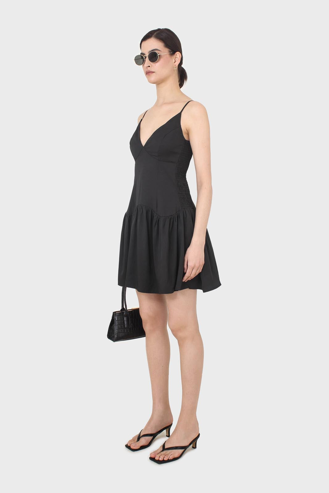 Black spaghetti strap tie back mini dress_6