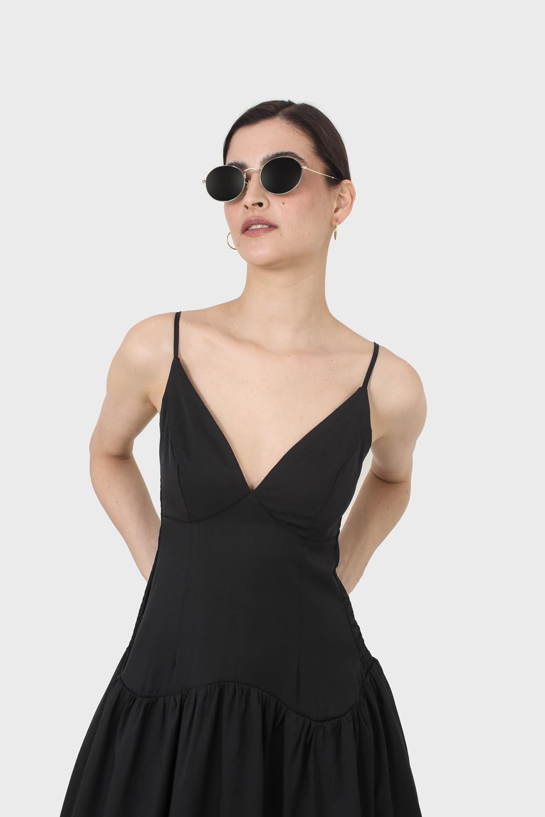 Black spaghetti strap tie back mini dress_9